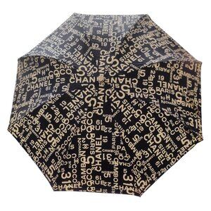 CHANEL Authentic Rare Black & White Cambon Parasol Umbrella One Touch Open
